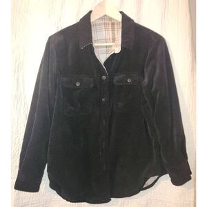 O8 Love Tree reversible black corduroy and cream/tan plaid flannel button jacket